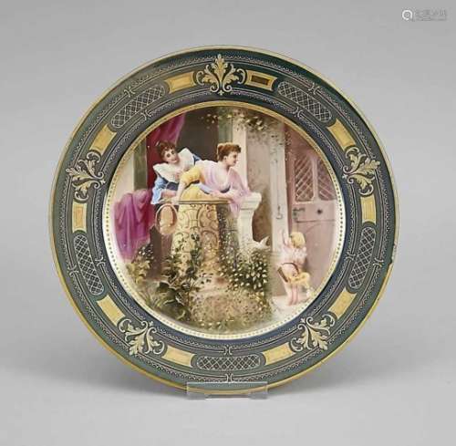Splendid plate, Vienna, 19th century, polychrome overglaze decor with two ladies on thebalcony,