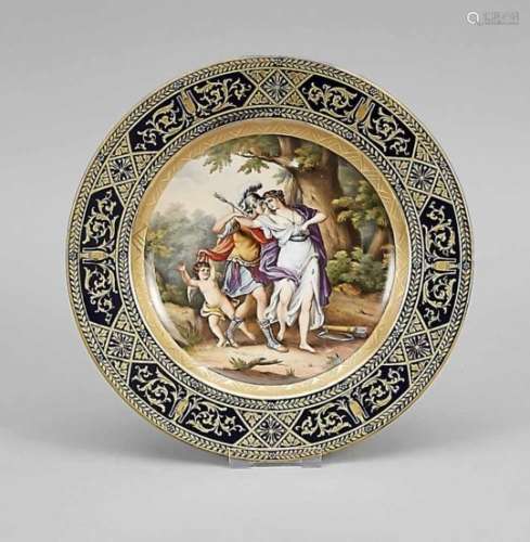 Splendid plate, Vienna, 19th century, polychrome overglaze decor with Rinaldo and Armidain the
