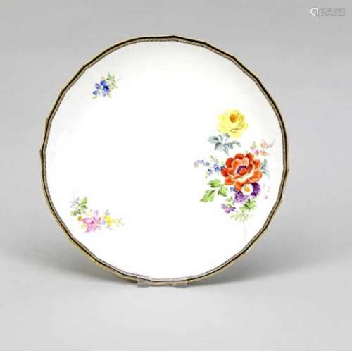 Round bowl, Meissen, year letter for 1989, 1st quality, form New section, polychromeflower painting,