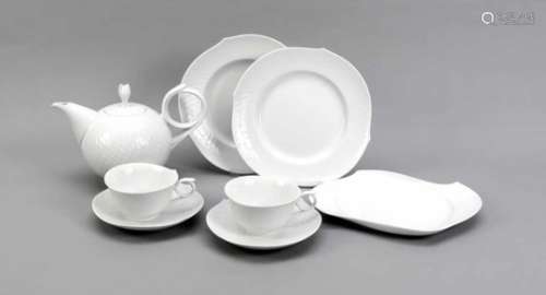 Tea set for 2 persons, 8 pieces, Meissen, 20th cent., 1st selection, white glaze, reliefdecor,