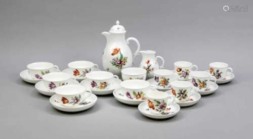 Coffee / tea set for 6 persons, 27 pcs., Nymphenburg, mark 1925-75, polychromatic flowerpainting,