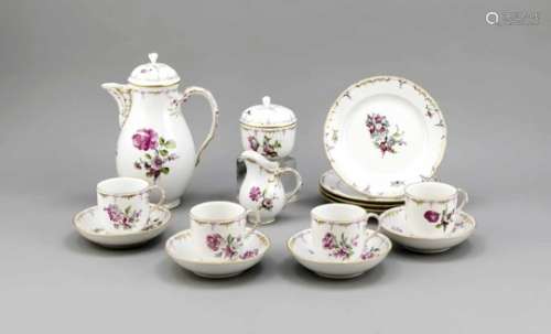 Coffee service for 4 persons, 15 pcs., KPM Berlin, mark 1962-92, 1st quality, painter'smark, form