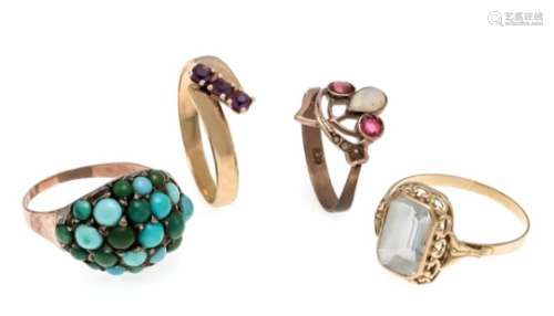 Mixed lot of 4 rings RG 333/000 with turquoise, ruby and opal, RG 61 and 51, 6.8 g, GG585/000 with