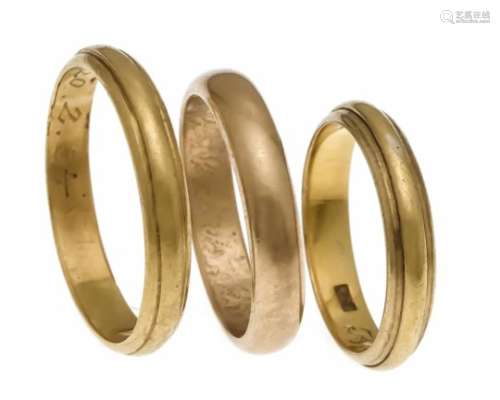 Mixed lot of 3 wedding rings GG 900/000 RG 59 - 50, 13.2 gKonvolut 3 Eheringe GG 900/000 RG 59 - 50,