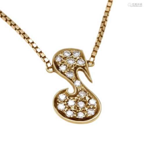 Diamond necklace GG 585/000 with 17 fac. Diamonds, total 0.34 ct TW / VS, chain withspring ring,