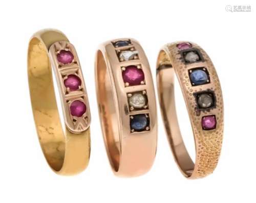 Rings GG 585/000 and 333/000 with fac. Rubies, sapphires and diamonds 3 - 2 mm, ring size54 - 52,