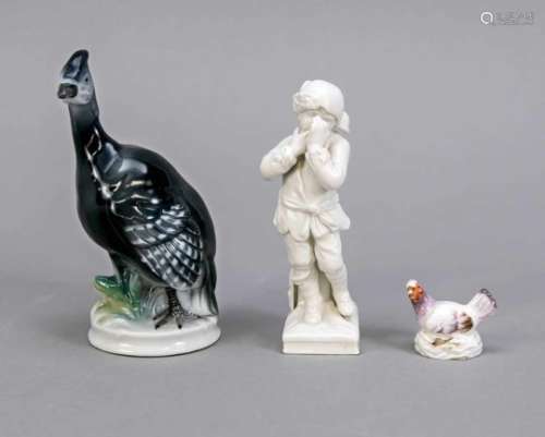 Mixed lot of three figures, brooding hen, Meissen, 20th century, polychrome painted, beakdam., h.