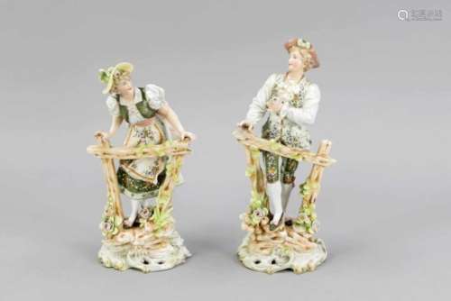 Loving couple, Triebner, Ens & Co., Volkstedt, Thuringia, mark 1894-1895, cavalier withrose and