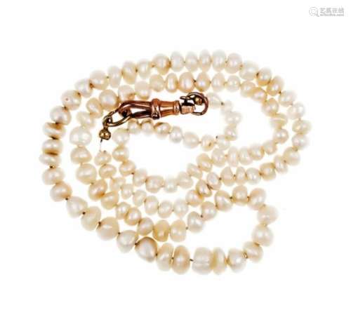 Pearl necklace with carabiner GG / RG 375/000 cream-white pearls 6.5 - 4.5 mm, L. 44.5 cm,15.5