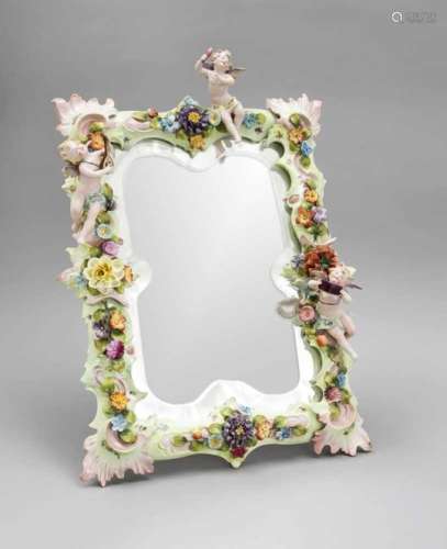 Table mirror, prob. Thuringia, 20th cent., Rectangular mirror frame with cartouches,richly decorated