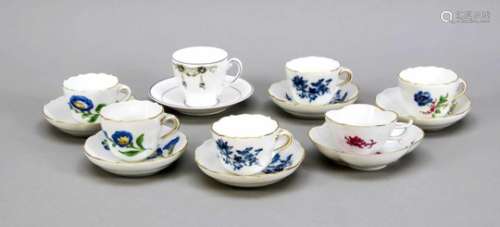 Seven mocha cups with saucers,6 Meissen, 20th century marks, 1st and 2nd choice, shapeNeuer