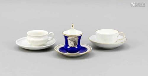 Three Mocha Cups with saucers, KPM Berlin, marks 20th c., 1st a. 2nd ch., of which 1x bellshape w.