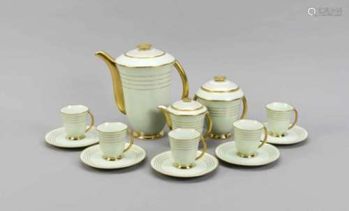 Art Deco coffee service for 12 pers., 27 pcs., Limoges, France, 1920/30s, footed chaliceshape,