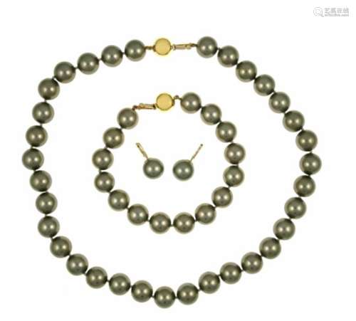 Shell pearl beads set GG 585/000 with light green shell pearls 12 mm and ball clasps orearring