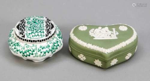 Two lidded boxes, Art Deco lidded box, Fraureuth, Saxony, 1920s, stamp markNationalstiftung for