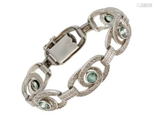 Theodor-Fahrner bracelet silver 925/000 TF with 6 round faced green gemstones 6.5 mm, w.15 mm, box