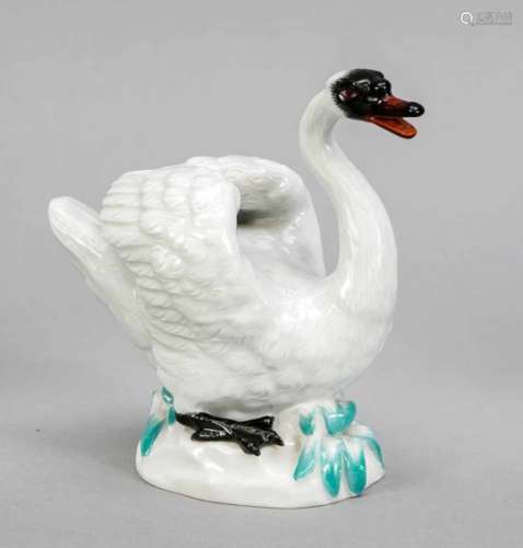 Swan with spread wings, Meissen, 1st quality, mark after 1934, model nr. 214, tabledecoration in the