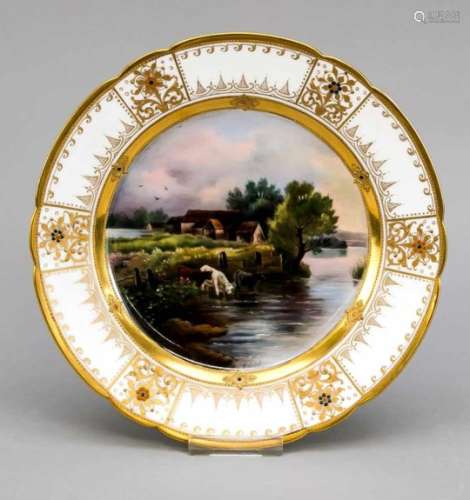 Painted plate, Heubach, Lichte, Thuringia, mark 1909-1945, in the mirror polychromepainting with