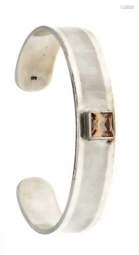 Open bangle silver 925/000 with a square fac., Cognac-colored gemstone, w. 14.5 mm, inside66.2 mm,