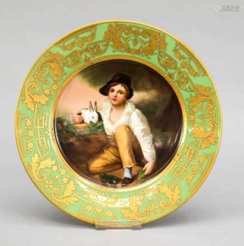 Picture plate, Fraureuth, Saxony, 1920s, in the mirror fine painting after the painting'The boy with