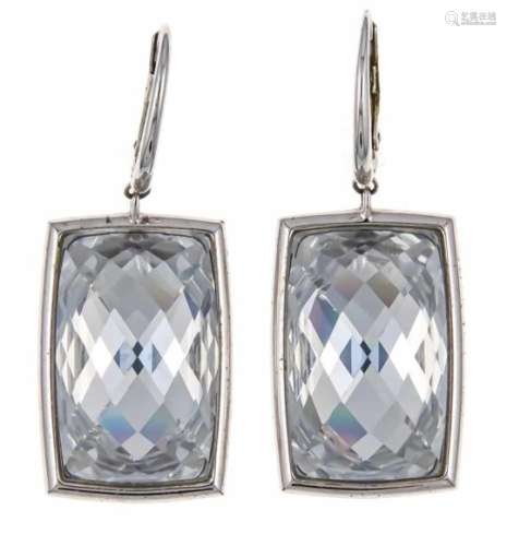 Swarovski earrings rhodium-plated metal, with 2 rectangular fac. White Swarovski crystals22 x 14 mm,