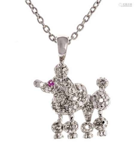 Diamond pendant poodle silver 925/000 rhodium-plated with diamonds and round fac. Pinkgemstone, L.