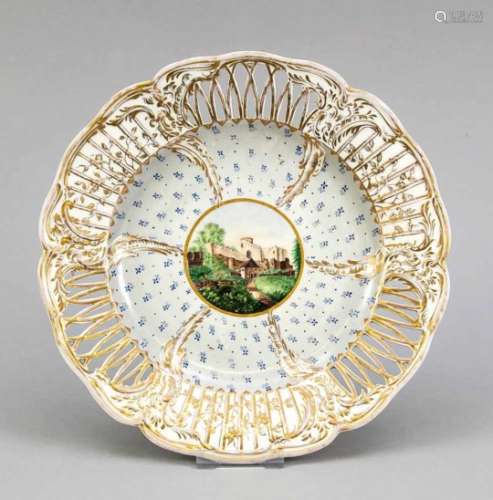 Picture plate, KPM Berlin, 1780-1800, form antique decoration with trellis, heavily brokenflag, in