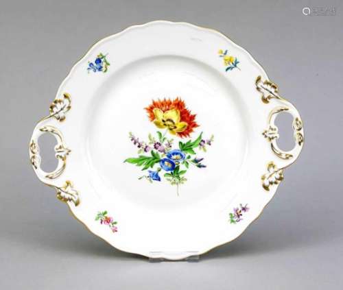 Cake plate, Meissen, after 1970, 1st quality, model no. 53288, polychrome painting,Deutsche Blume
