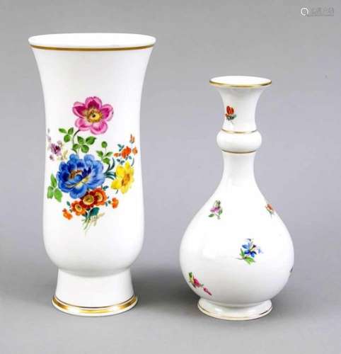 Two vases, Meissen, cup vase, mark after 1934, 1st quality, model no. L 259, polychromepainting,