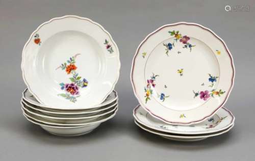 Nine plates, Meissen, mark after 1934, 3rd quality, shape of new cutout, polychrome