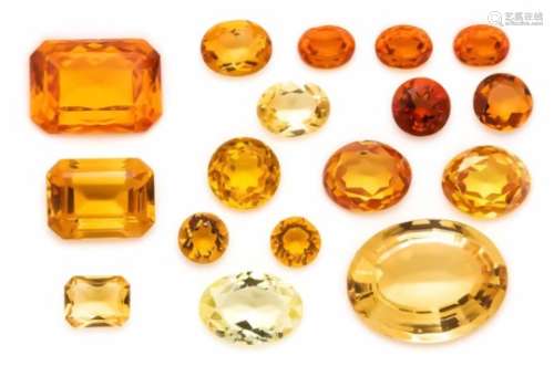 Mixed lot of 17 citrines, total 100.55 ct, various cut shapes, 22 - 7 mm, in good colorand