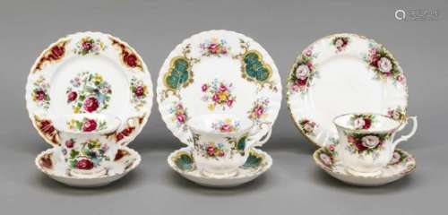 Three place settings, 9 pieces, Royal Albert, Bone China, England, late 20th century,polychrome