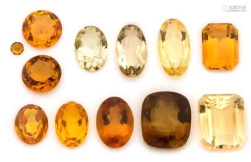 Mixed lot of 12 citrines, total 101.81 ct, various cut shapes, 16.5 - 4 mm, in good colorand