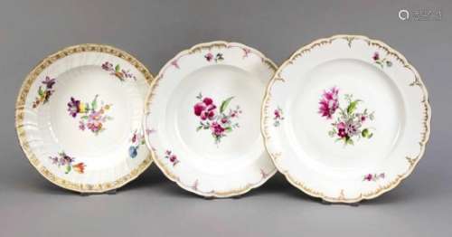 Three plates, KPM Berlin, 20th century, deep plate, stamp before 1945, 1st quality, redimperial