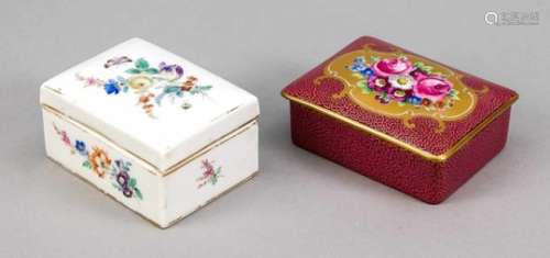 Two rectangular lidded boxes, 1 lidded box, Meissen, mark after 1934, inner sale quality,