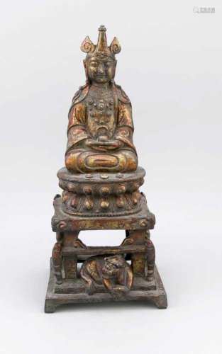Gold Lacquer Buddha, China, pres. late Ming dynasty. Bronze with gold paint, rub. andcorroded.