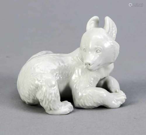 Lying young bear, Allach, Bavaria, mark 1936-1945, designed by Prof. Theodor Kärner,signed, model