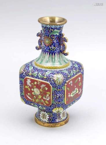 Cloisonné vase, China, 20th cent., copper body with gilding, polychrome cellular enamel.Round base