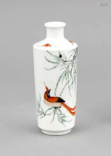 A small Chinese porcelain vase, Mid-20th c., of slight conical form, polychromed onglaze,the