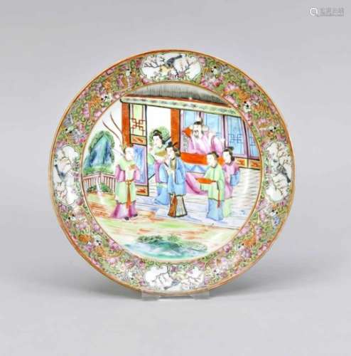 Famille rose plate, China (Canton), 19th cent. In the mirror a polychrome, multi-piecegarden
