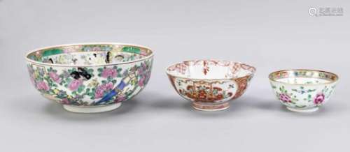 Collection of 3-cups, China and Japan, 18th/19th and 20th cent., 1x canton rose bowl