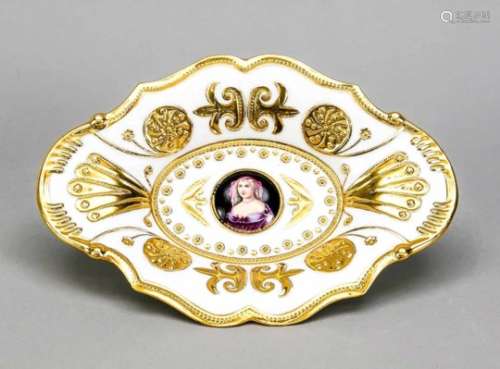 Ornate bowl with medallion, Meissen, 19th century, relief surface, richly gilded, roundplaque in the