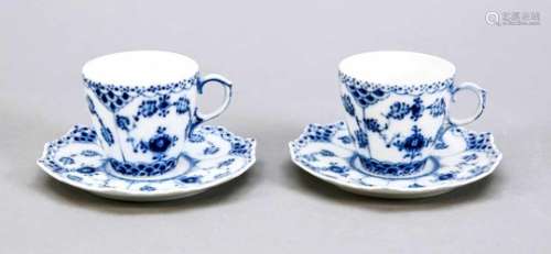 Two mocha cups with saucers, Royal Copenhagen, Denmark, late 20th century, 1st quality,Musselmalet