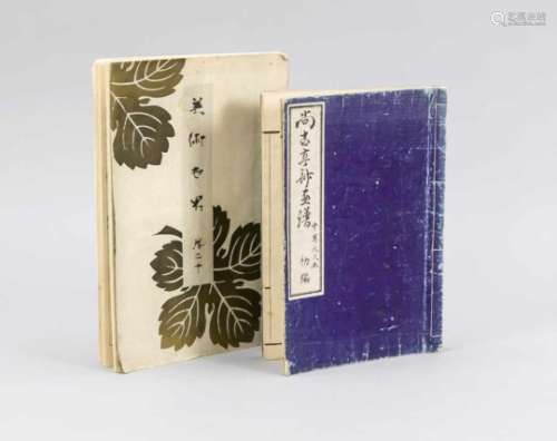 Two Japanese block books of the 19th cent., Bijutsu Sekai with 27 woodcuts in colour(partly double-