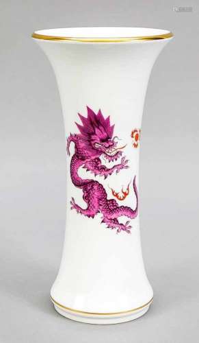 vase, Meissen, mark after 1934, 1st quality, polychrome painted, decor Ming dragon inpurple, gold