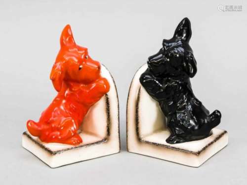 Pair of bookends in the shape of Scottish Terrier, Goebel, Oeslau, 1950s, ceramics, blackand