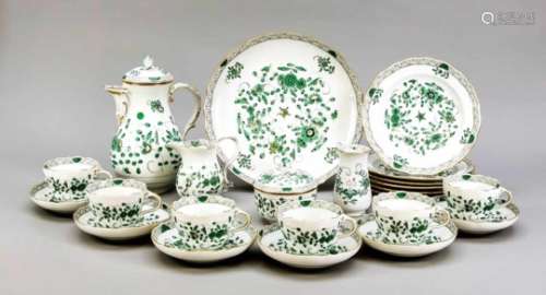 Coffee service for 6 people, 23 pieces, Meissen, mark 1957-72, 1st quality, Indian greendecor,