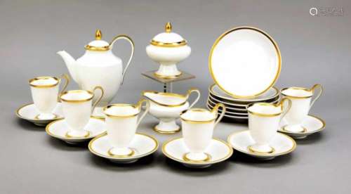 Chocolate service for 6 people, 21 pieces, KPM Berlin, mark 1962-1992, 2nd quality, greenorb mark,