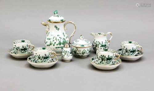 Mocha service for 4 people, 12 parts, Meissen, around 1980, 1st quality, shape new cutout,Indian