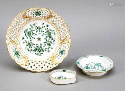 Mixed lot, 3 pieces, Meissen, 1970-80s, 1st quality, decor Indian green, gold-plated,breakthrough